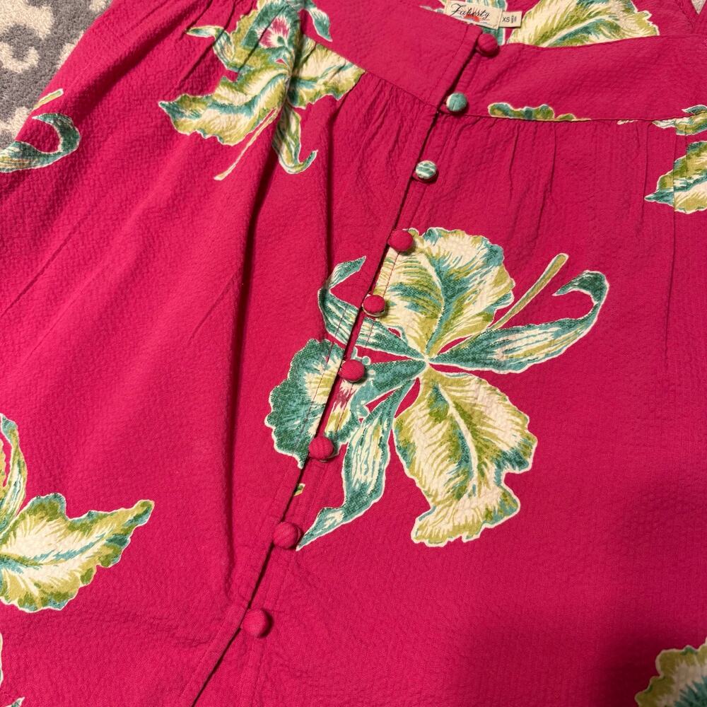 Faherty Marina Seersucker Pink/Red Tropical Floral Square Neck Preppy Summer Top - Picture 5 of 12